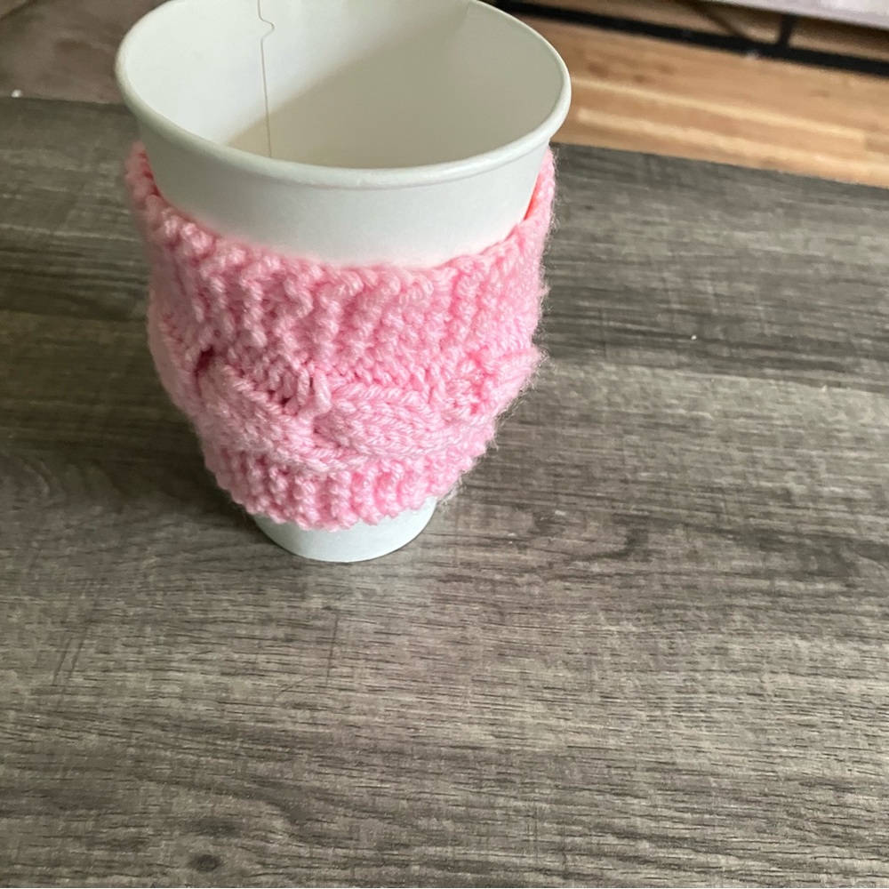 Hand knitted coffee cup sleeve